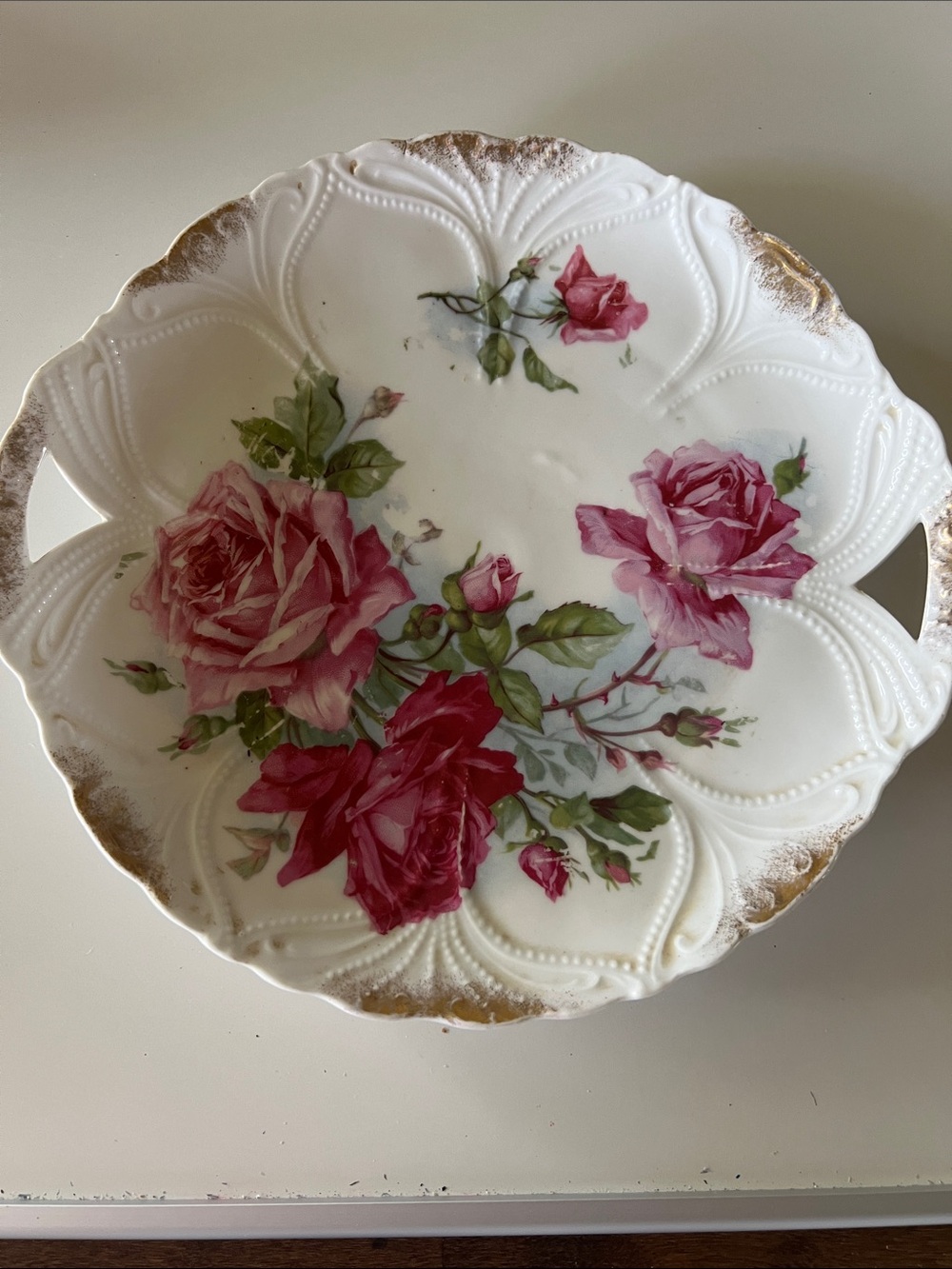 Vintage Porcelain Rose Floral Decorative Plate - Pink Roses